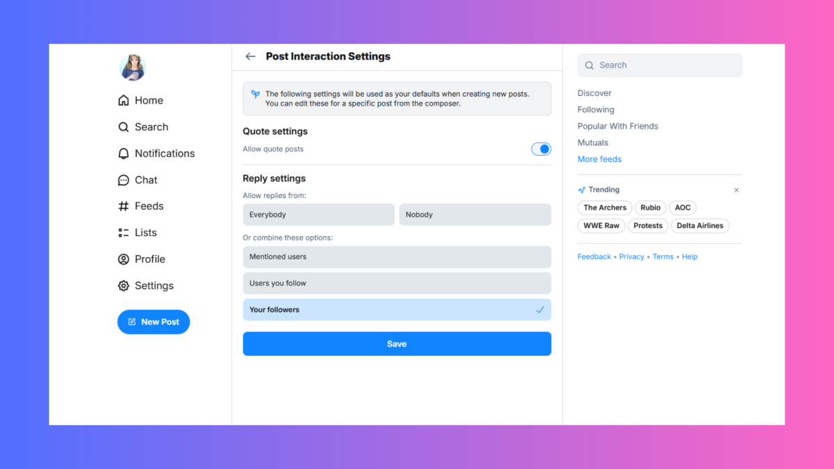 يمكنك الآن تقييد الردود على المتابعين فقط على Bluesky
