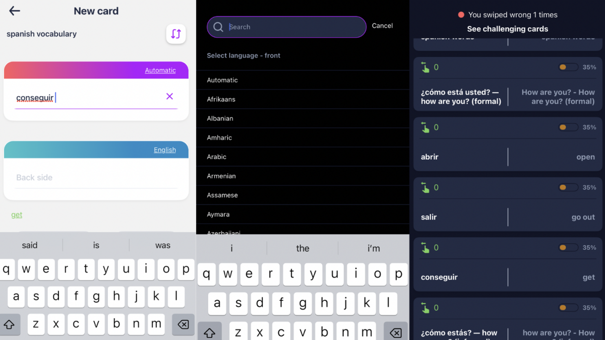 Repeet هو تطبيق بطاقي بطاقة فلاش عارية ، لكنه رائع لدراسة لغة جديدة